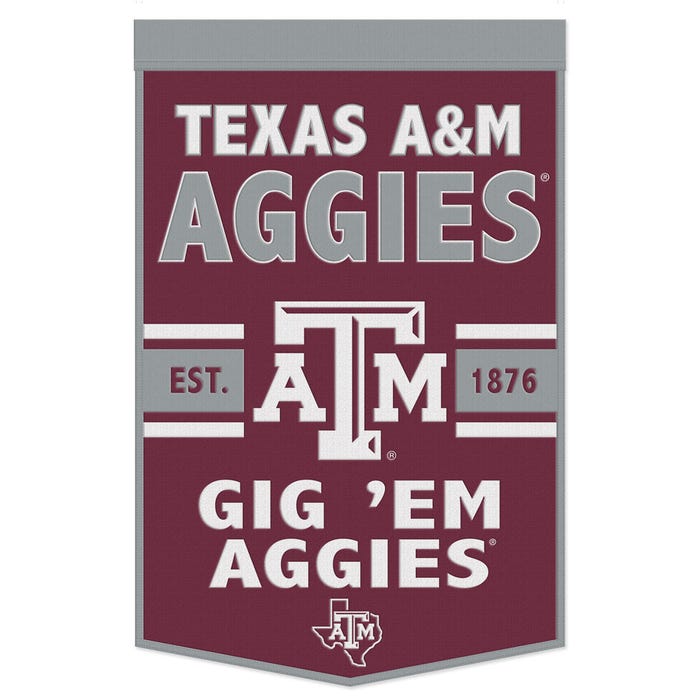 Texas A&M Aggies Wool Banner.          Size: 24"x38"           sku: 49086325-win