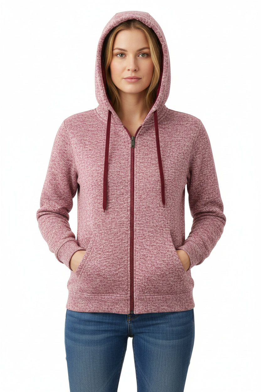 Women's Sherpa-Lined Full-Zip Hoodie – Burgundy Heather sku: LC182450BR