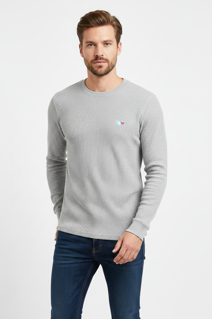 Levi's L/S Waffle Shirts Lite Grey Sku: LVSWAFF26- LT-Grey.              Size: 2xl, 3xl