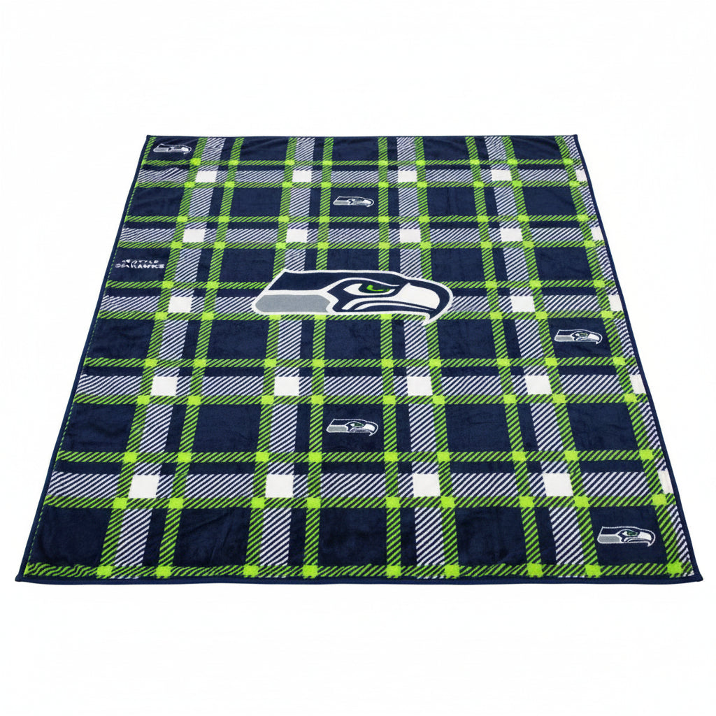 Seattle Seahawks  Blankets Super Plush Oversized 55"x85" Plaid Team Blankets Sku: 21190