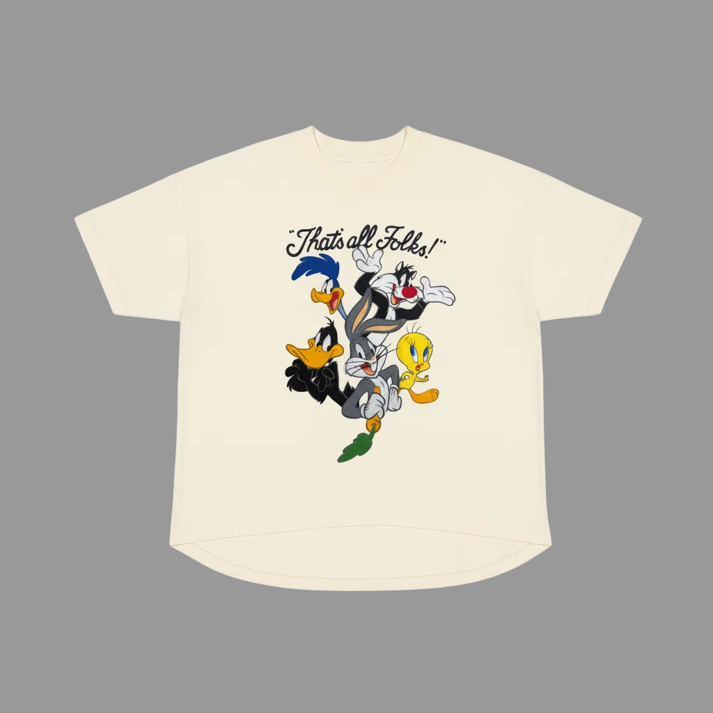 Women Junior  Looney Tunes That's  All Folk Distressed Graphic Tee T-Shirt.        Sku: Looney Tunes.  Size S-XL