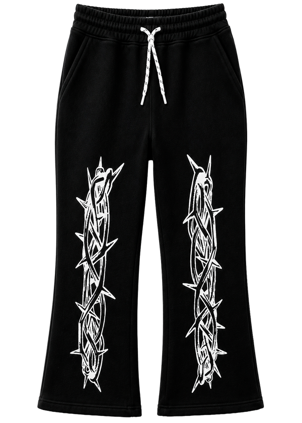 Bezalel Stacked Flare Sweatpants – Thorn Graphic
SKU: Thorns- Blk