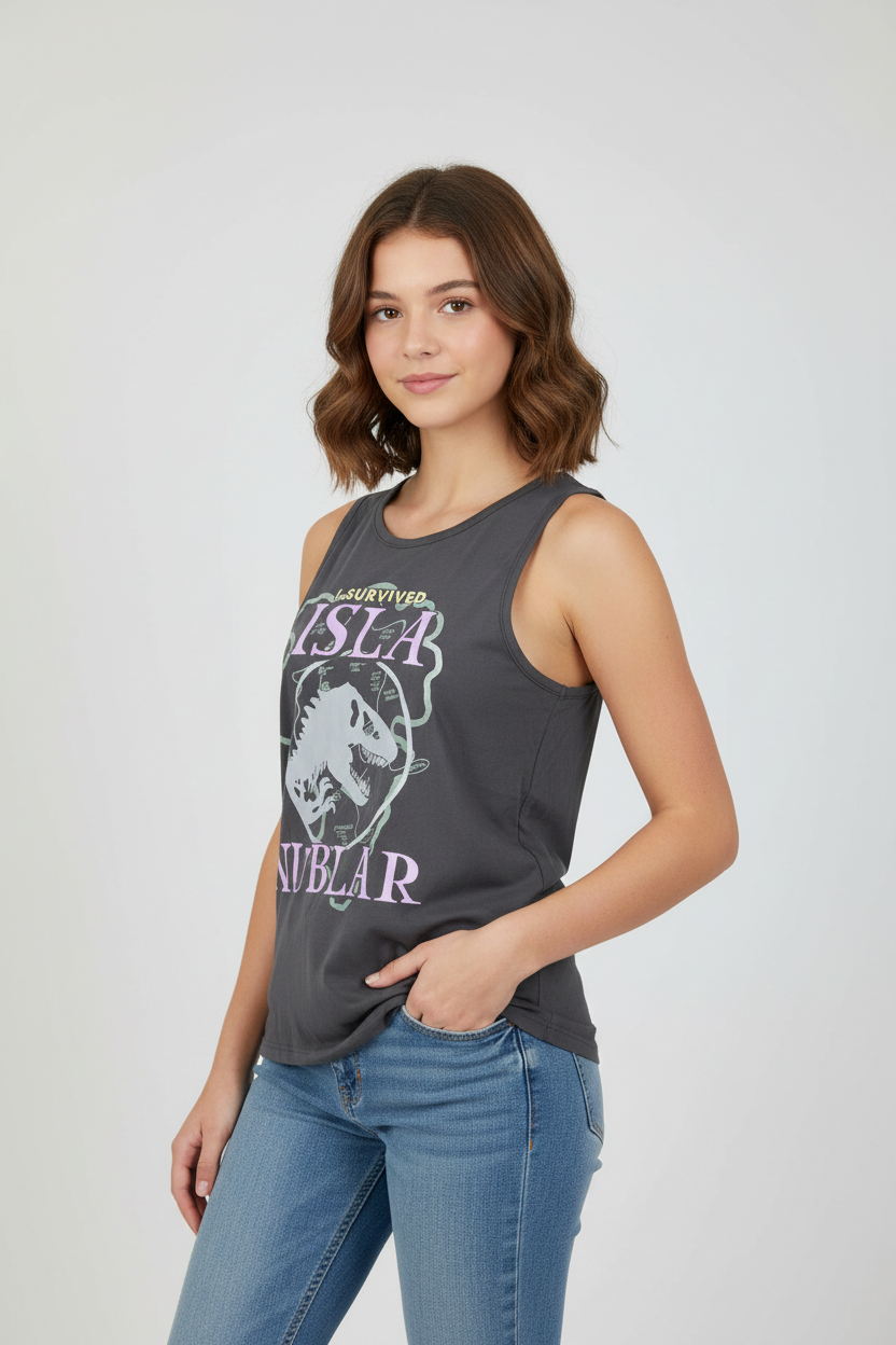 SKU: 98-INH
Jurassic World™ "I Survived Isla Nublar" Graphic Tank Top – Charcoal