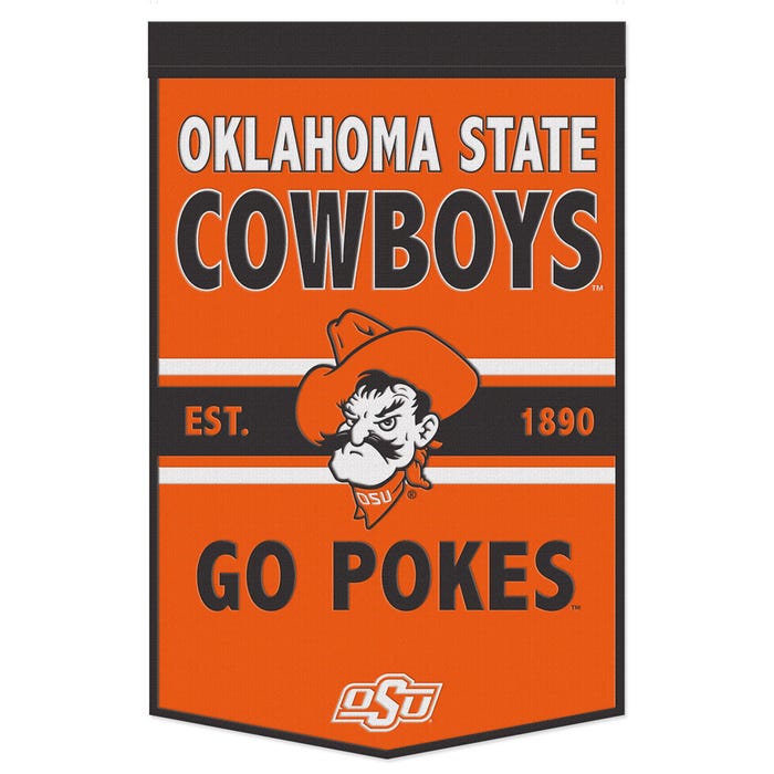 Oklahoma State Cowboys Wool Banner.              size: 24"x38"                sku: 48964322-win