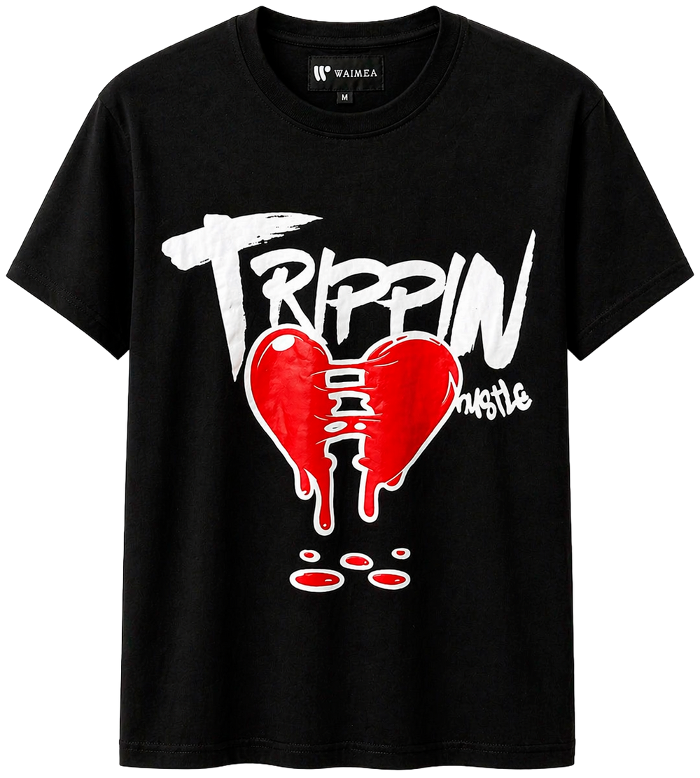 Trippin Heart Graphic T-Shirt – Black Sku: M-INH-47REX