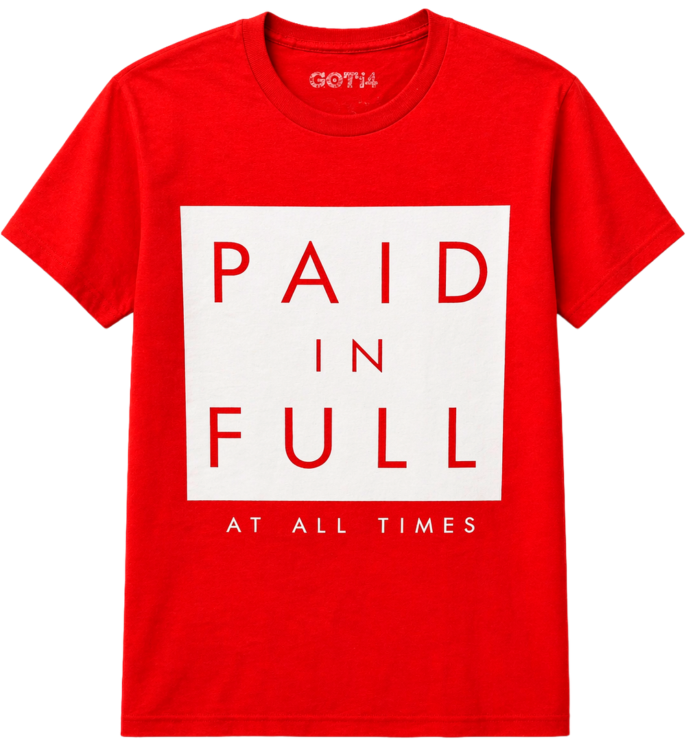 Paid In Full Graphic T-Shirt – Red. Sku:M-INH-40RE    size: S-XL