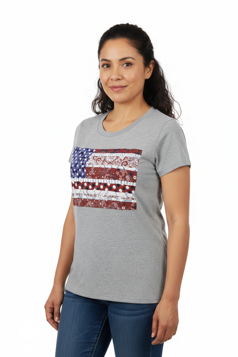 SKU: 107-INH
Women's Patriotic American Flag Graphic T-Shirt