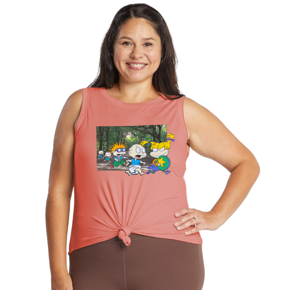 Women Junior  Rugrats Park Graphic Tie Front Tank Top.           Sku: Rugrats Park.       Size: Xs-Xl