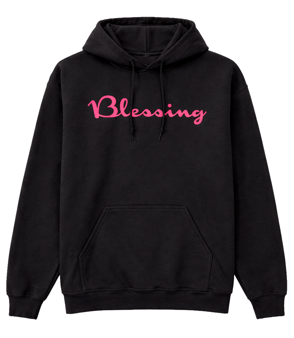 "Blessing" Script Graphic Hoodie sku: 4PLX01780 size: S-3Xl.       Open shock