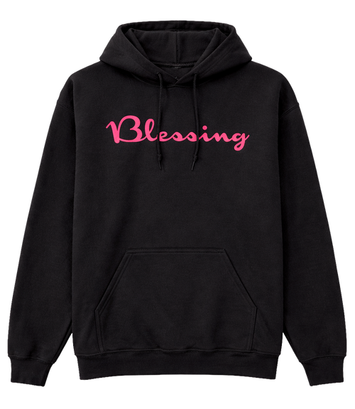 "Blessing" Script Graphic Hoodie sku: 4PLX01780 size: S-3Xl.       Open shock