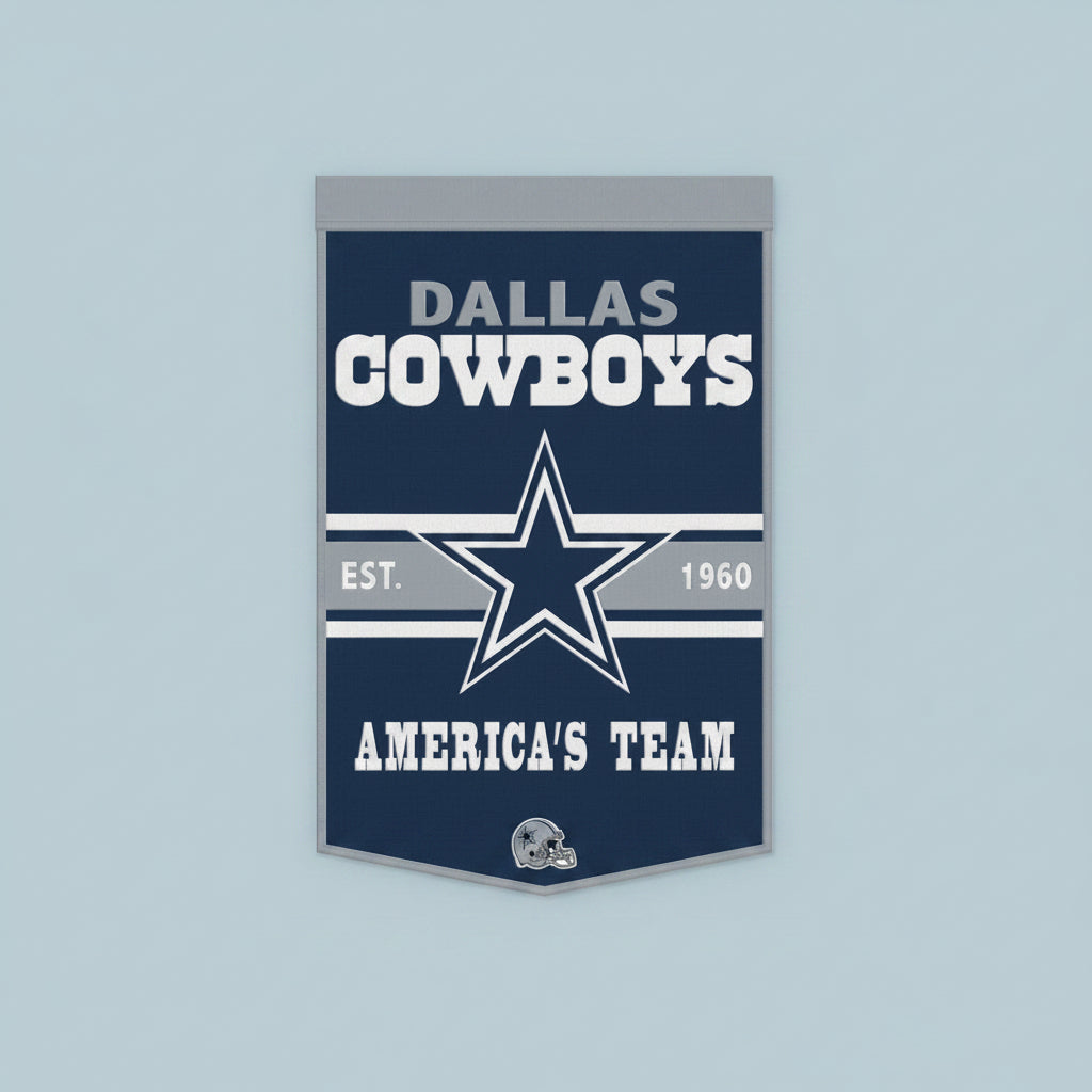 Officially LICENSED Dallas Cowboys Slogan Wool Banner 24" x 38" is available to buy in increments of 1  Sku: 4715332-wc