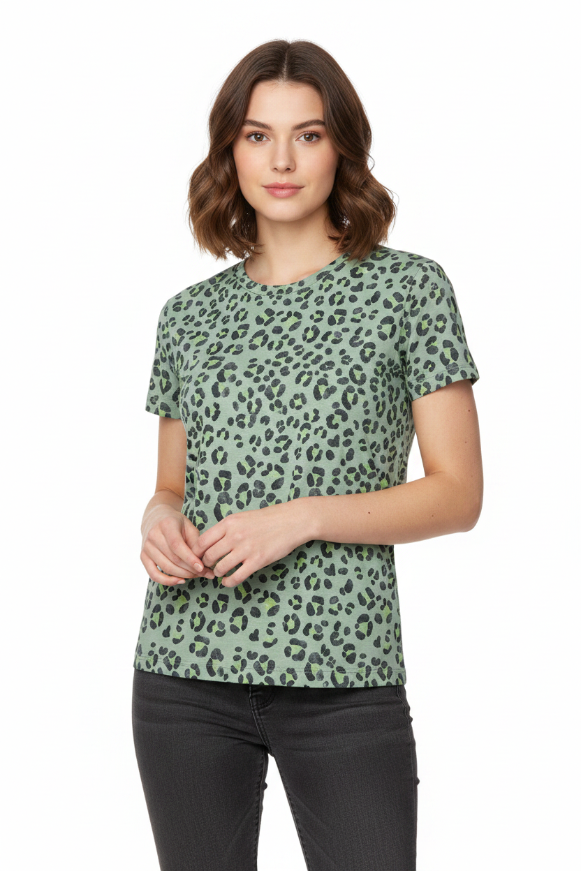 SKU: 58-INH
Women's Olive Leopard Print Short Sleeve T-Shirt