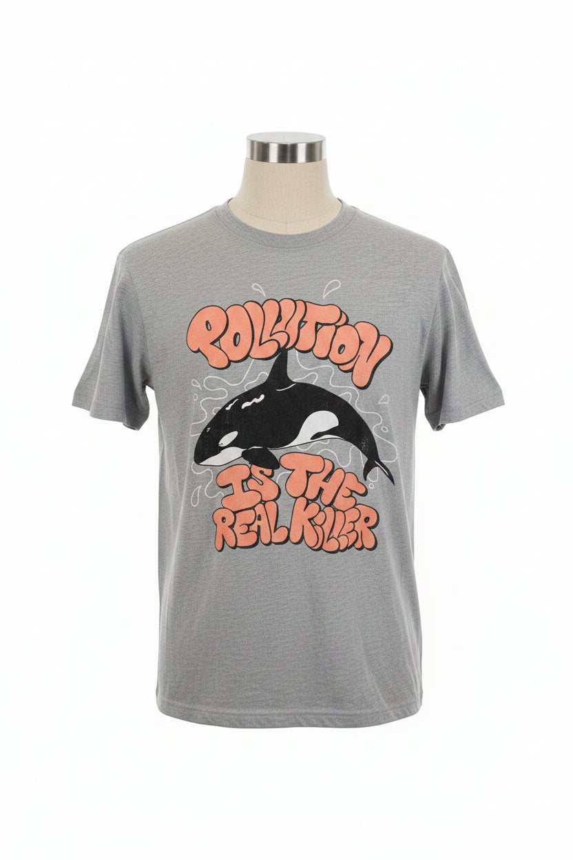 SKU: 88-INH
"Pollution Is the Real Killer" Orca Graphic T-Shirt – Gray