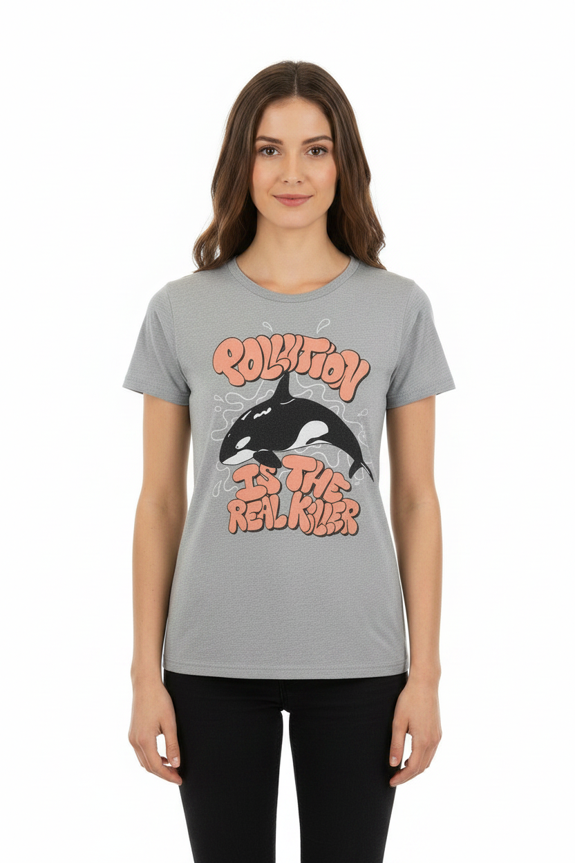 SKU: 88-INH
"Pollution Is the Real Killer" Orca Graphic T-Shirt – Gray