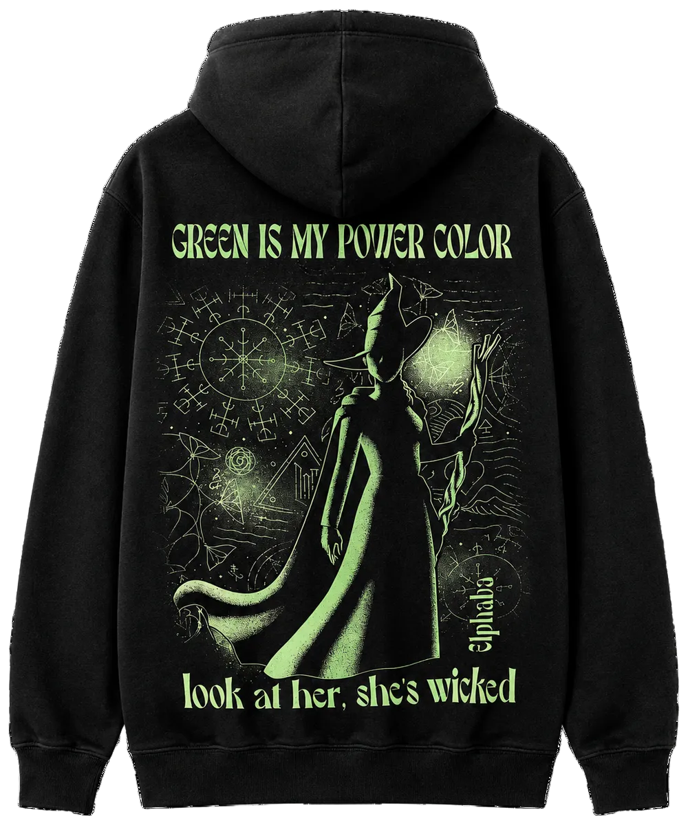 Wicked Inspired Graphic Hoodie – Green Is My Power Color  size: M-XL sku:O4605390