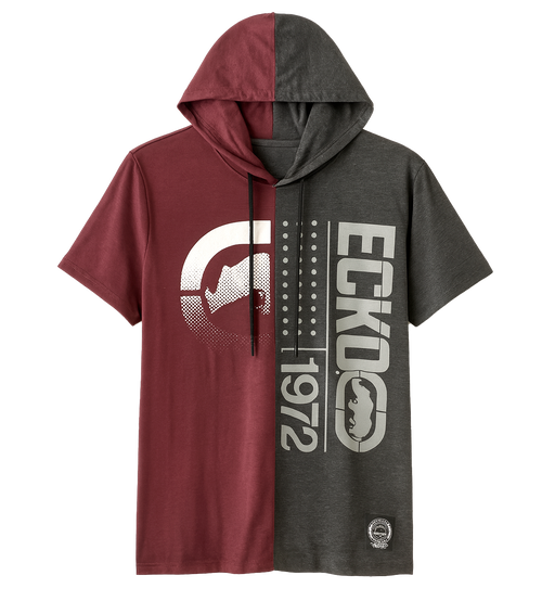 Ecko unltd S/S Hoodie Shirt Burgundy/Charcoal HTR                     Sku - EO12k810.     Size S-XL