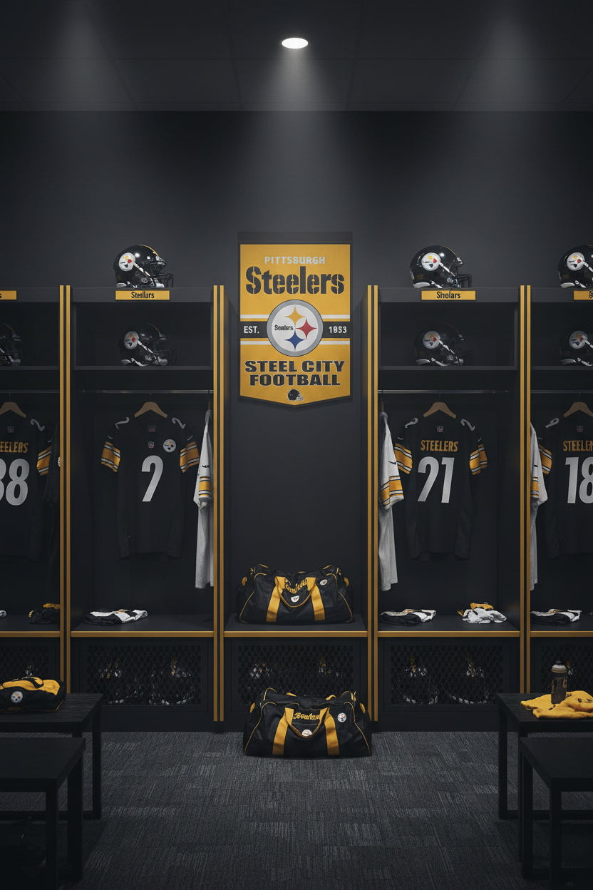 * Officially Licensed Pittsburgh Steelers Slogan Wool Banner.               size: 24"x38"       sku: 47491322-win