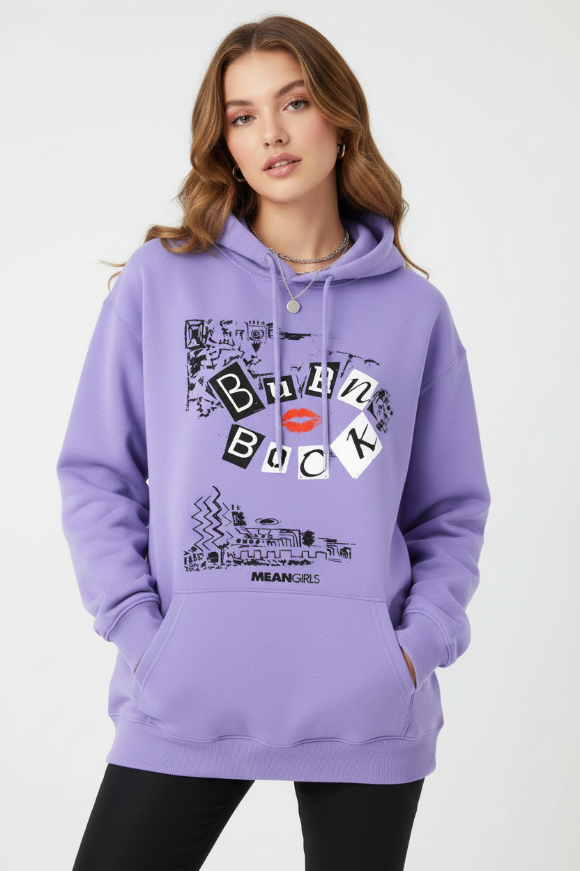 Licensed Mean Girls Hoodie Med Purple.                Sku: MIJH2136RC Size S-XL