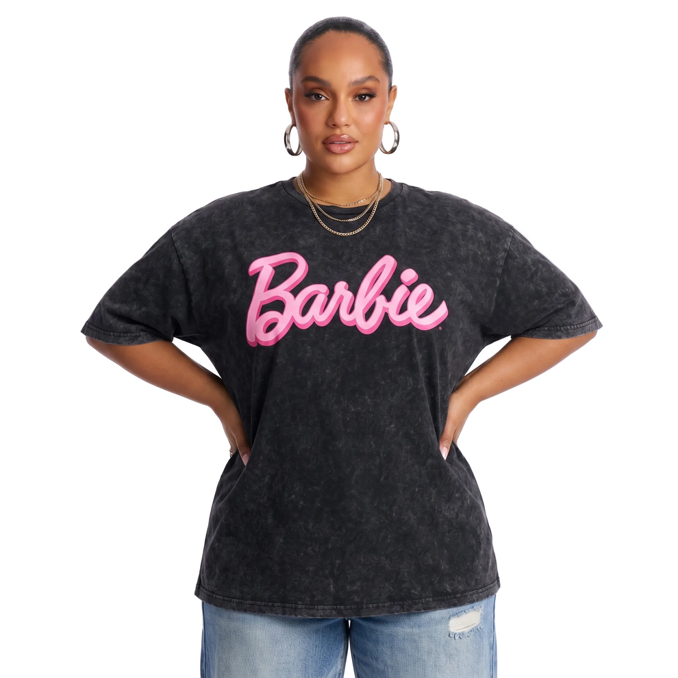 Women's Junior Barbie Acid Wash Graphic Tee T-Shirt sku: Barbie-Rx  size: S-2XL