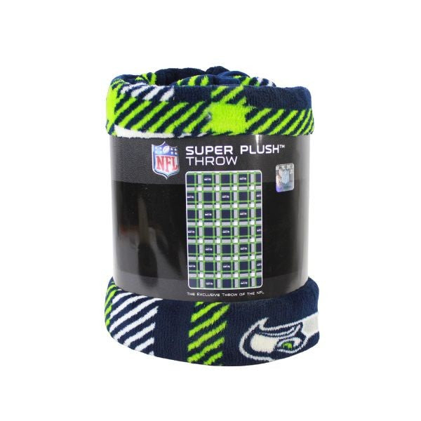 Seattle Seahawks  Blankets Super Plush Oversized 55"x85" Plaid Team Blankets Sku: 21190