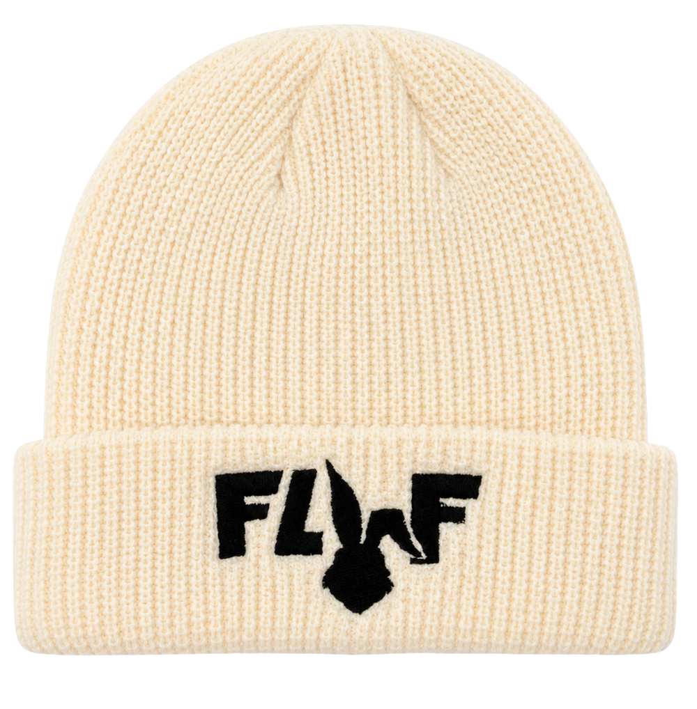 FLY Embroidered Knit Beanie – Cream sku: FLUF LOGO