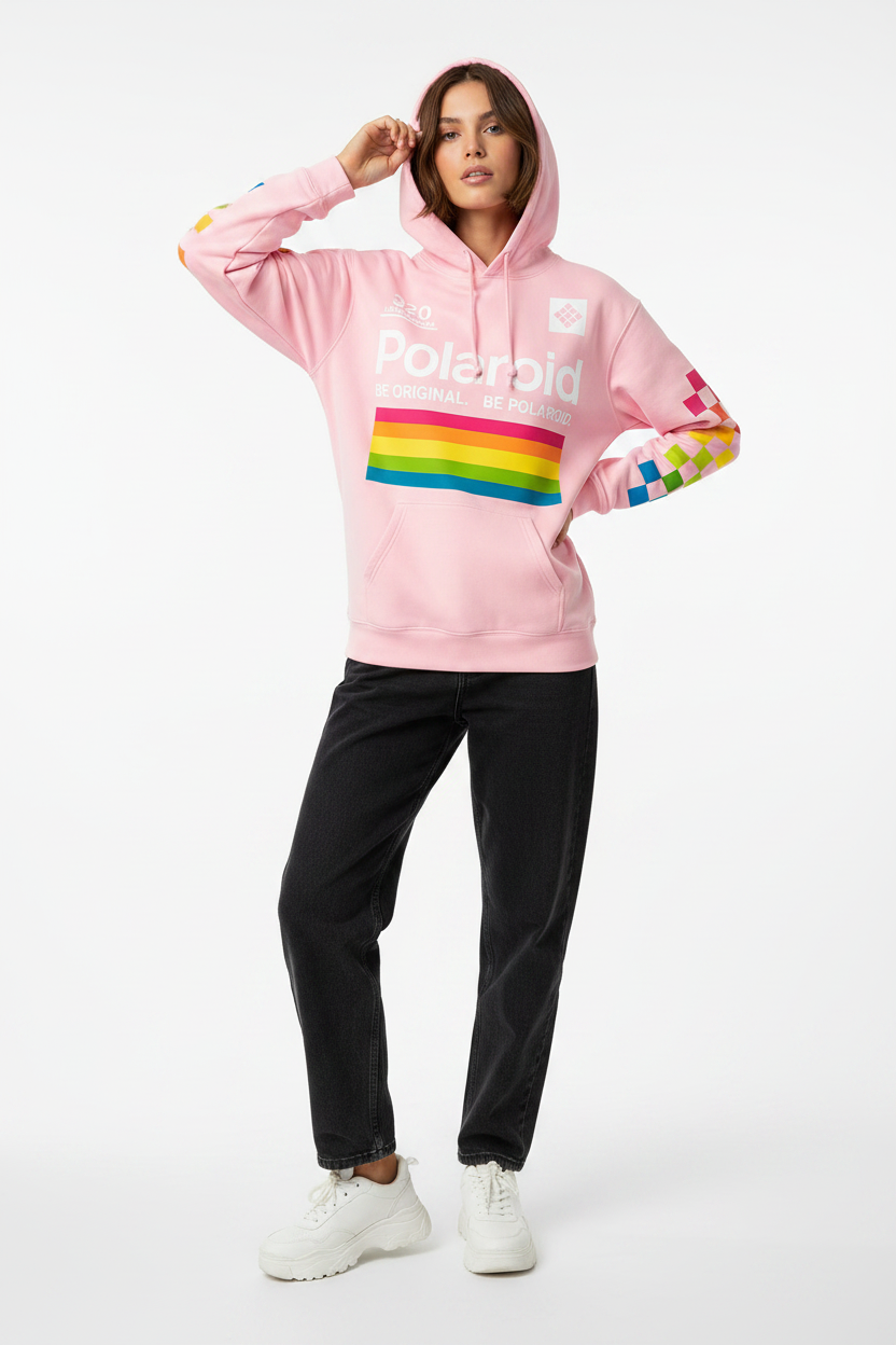 Licensed Polaroid  Hoodie Pink Sku:4PLO5013M. Size: S-XL
