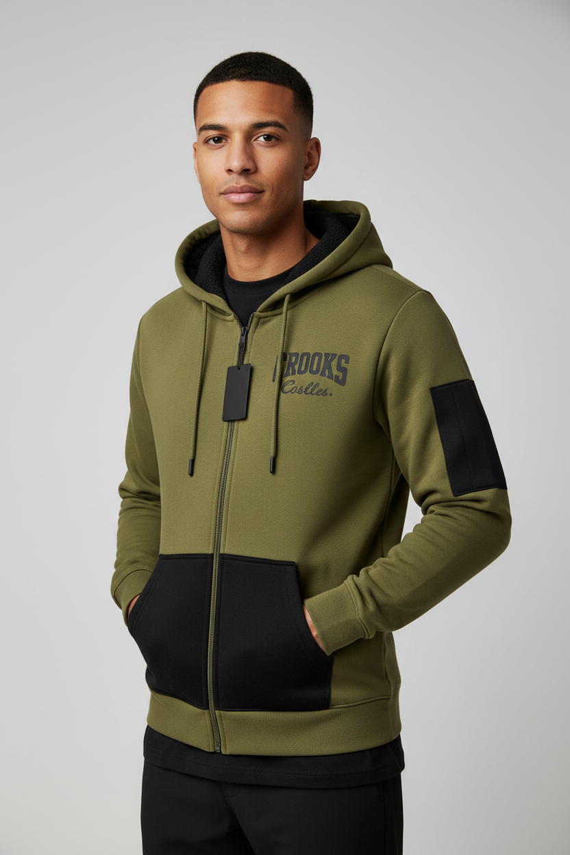 Crooks & Castles Full-Zip Hoodie – Olive/Black.    Sku:3P50105.         Size: S,L,XL,2XL