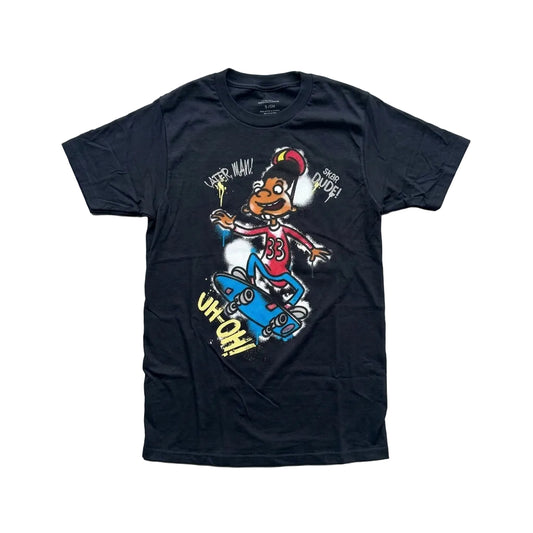 Skateboard Cartoon Graphic T-Shirt – Black.      Sku H-22