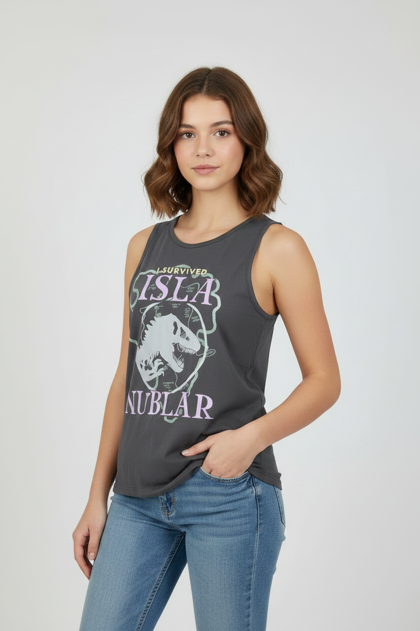 SKU: 98-INH
Jurassic World™ "I Survived Isla Nublar" Graphic Tank Top – Charcoal