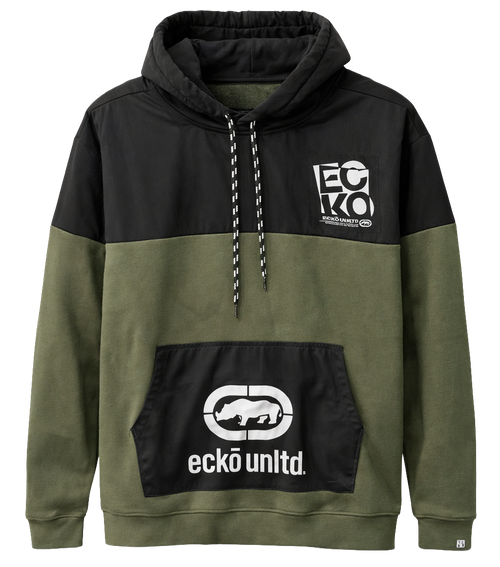 Ecko Unltd. Olive & Black Color Block Pullover Hoodie