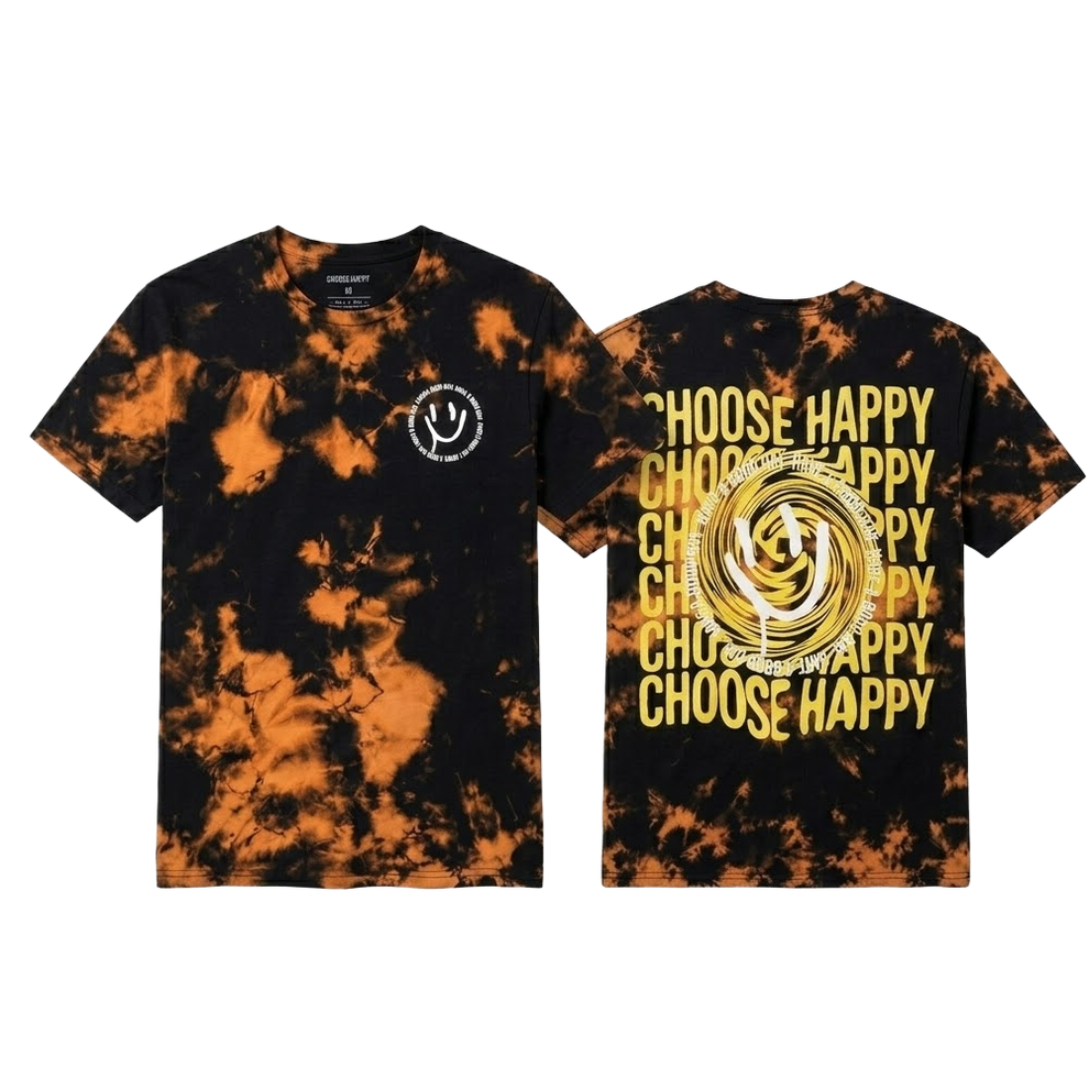 Men's Black & Orange Tie Dye Choose Happy Smile Grapic Tee T-Shirt.  Size: L, XL, 2XL.                              sku: M-INH-39REX