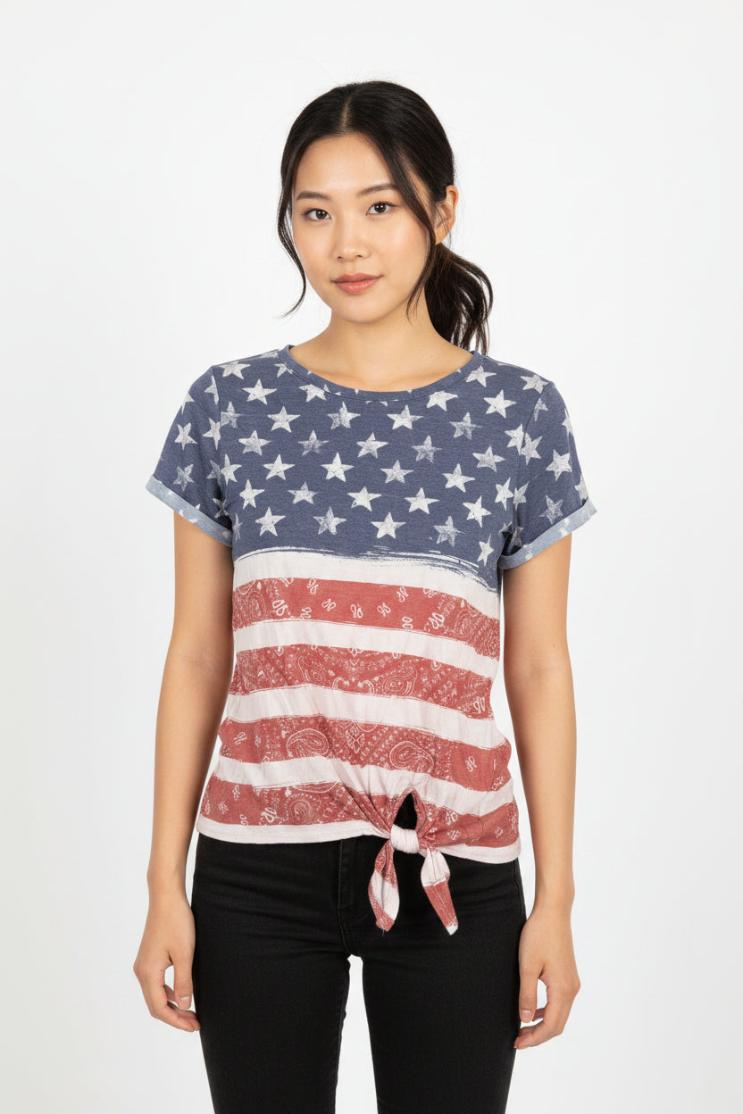 SKU: 105-INH
Girls' Americana Tie-Front Stars & Stripes Graphic T-Shirt