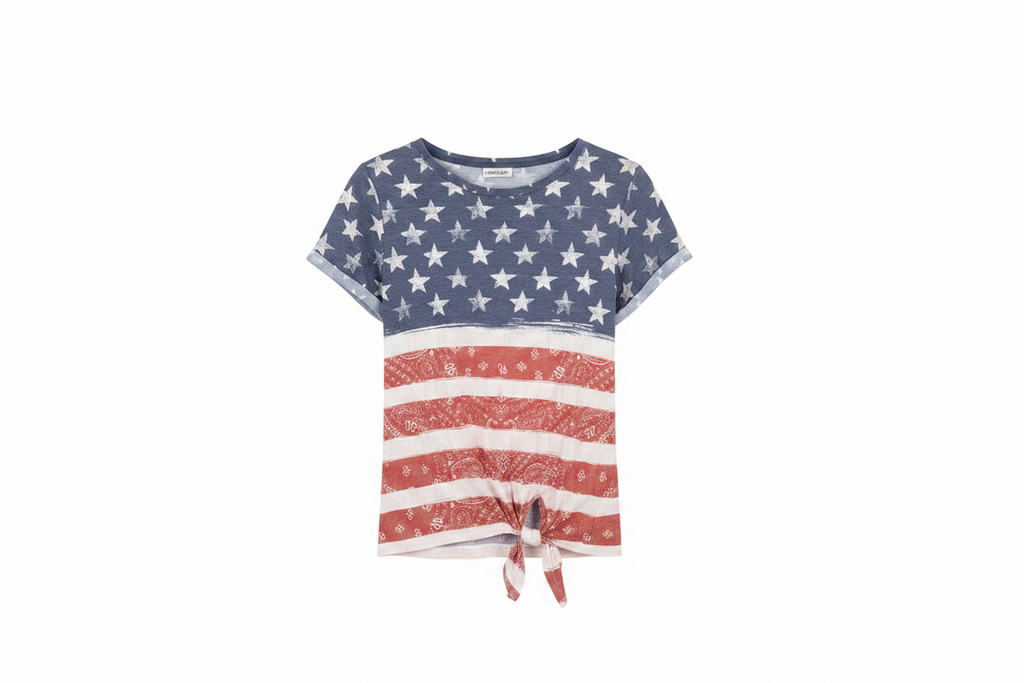 SKU: 105-INH
Girls' Americana Tie-Front Stars & Stripes Graphic T-Shirt