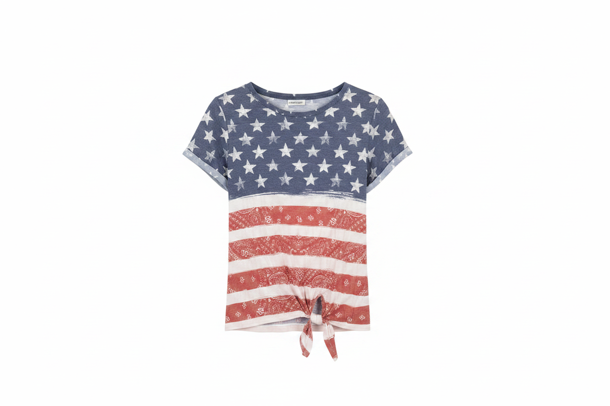 SKU: 105-INH
Girls' Americana Tie-Front Stars & Stripes Graphic T-Shirt