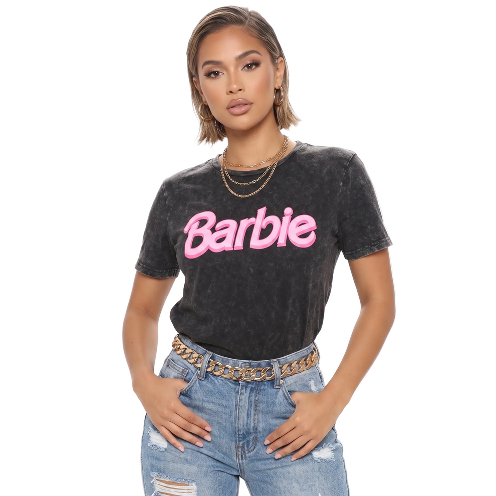Women's Junior Barbie Acid Wash Graphic Tee T-Shirt sku: Barbie-Rx  size: S-2XL