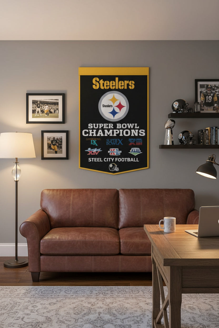 Officially Licensed  Pittsburgh Steelers Wool Champions  Banner 24"x38" sku:47492322-win