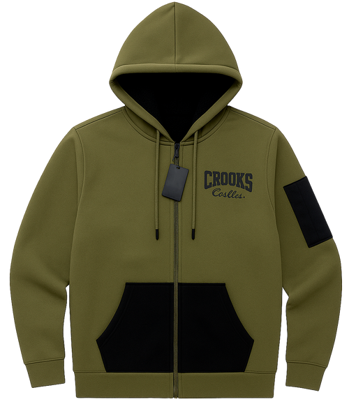 Crooks & Castles Full-Zip Hoodie – Olive/Black.    Sku:3P50105.         Size: S,L,XL,2XL