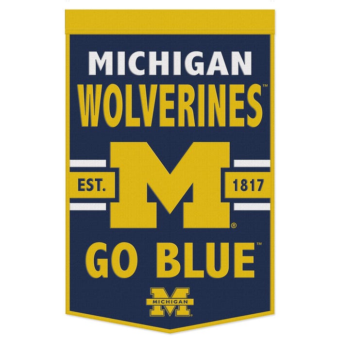 Michigan Wolverines Primary Wool Banner 24" x 38" is available to buy in increments of 1  sku: 48893322-wc