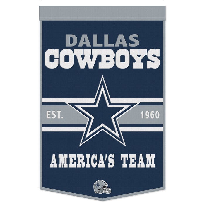 Officially LICENSED Dallas Cowboys Slogan Wool Banner 24" x 38" is available to buy in increments of 1  Sku: 4715332-wc